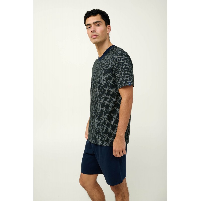 Ανδρική Βαμβακερή Πυτζάμα με Κοντό Μανίκι BLUE (23653-BLUE)