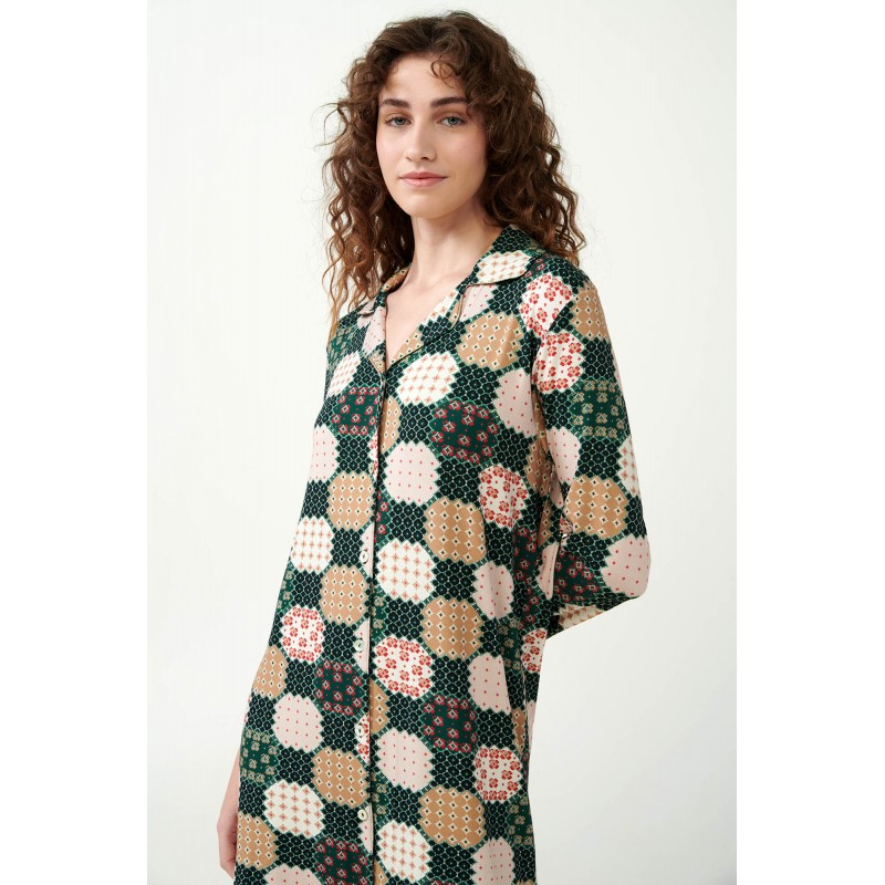 Κουμπωτό Νυχτικό με Patchwork Μοτίβο GREEN TIMBER (21082-GREEN TIMBER)
