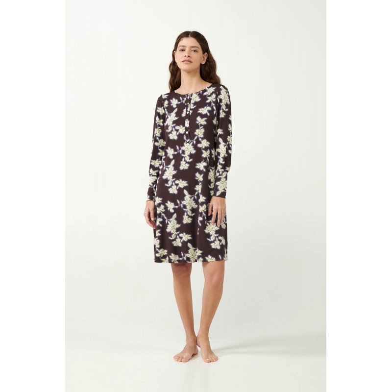 Micromodal  Φλοράλ Νυχτικό με Πατιλέτα BROWN COCOA (21021-BROWN COCOA)