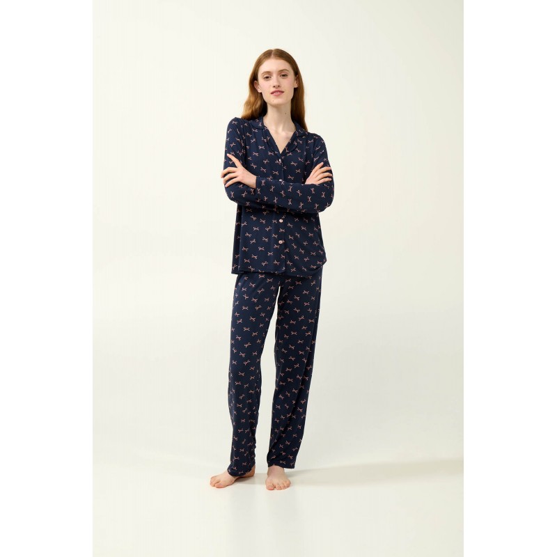 Γυναικεία Πυτζάμα Micromodal με Κουμπιά BLUE BLAZER (23052-BLUE BLAZER)