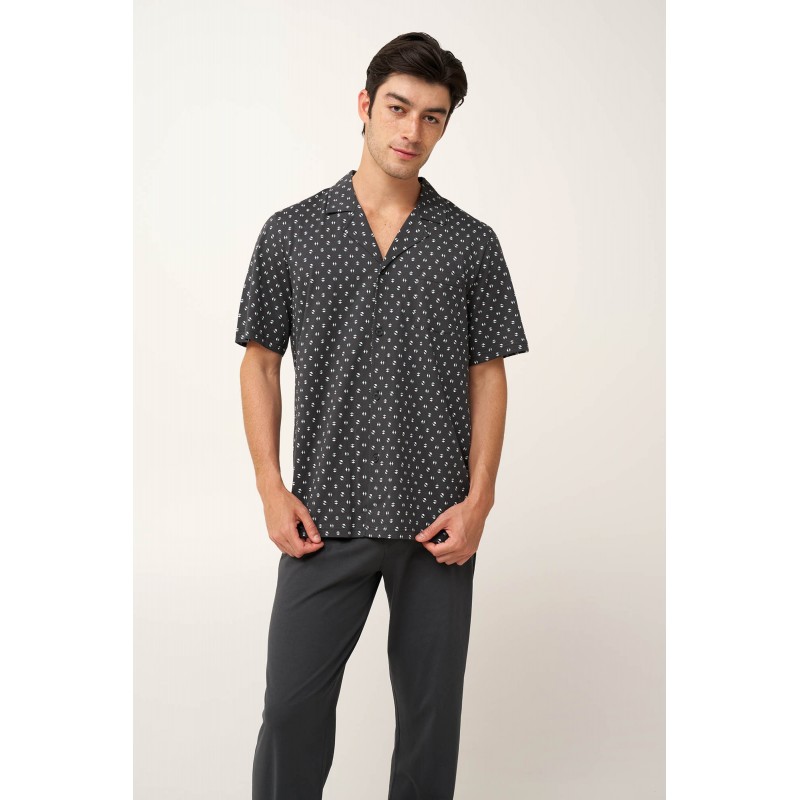 Ανδρική Καλοκαιρινή Κουμπωτή Πυτζάμα DARK GRAY (24683-DARK GRAY)