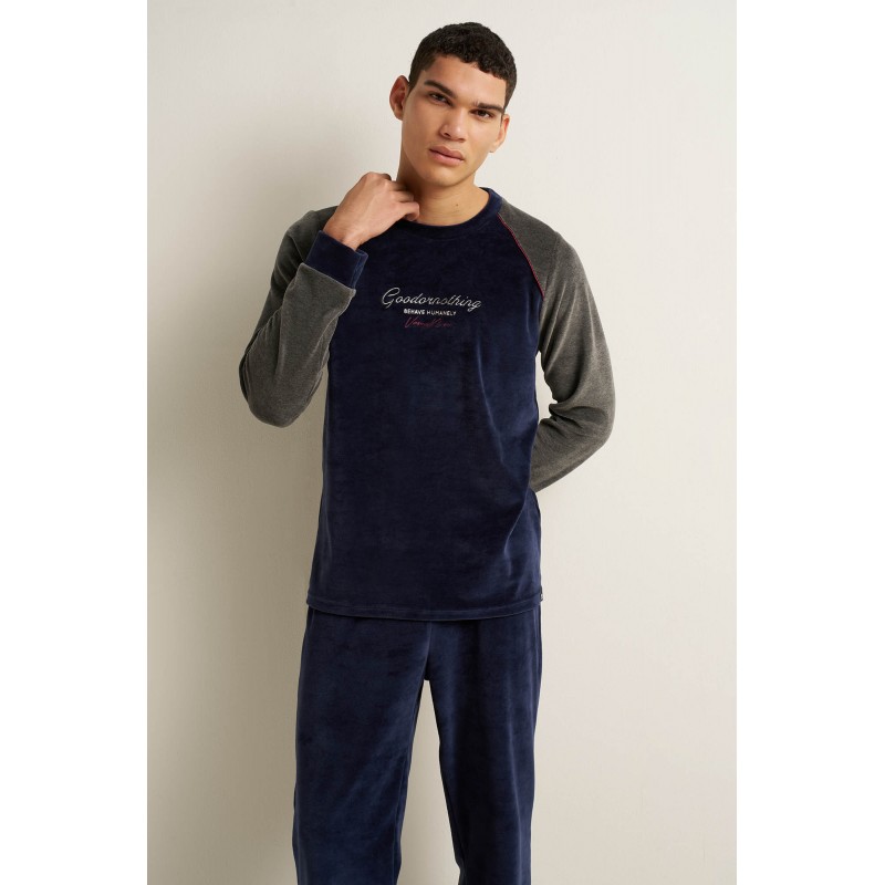 Ανδρική Velvet Πυτζάμα με Μανσέτες BLUE BLAZER (25693-BLUE BLAZER) Ανδρική Velvet Πυτζάμα με Μανσέτες BLUE BLAZER (25693-BLUE BLAZER)