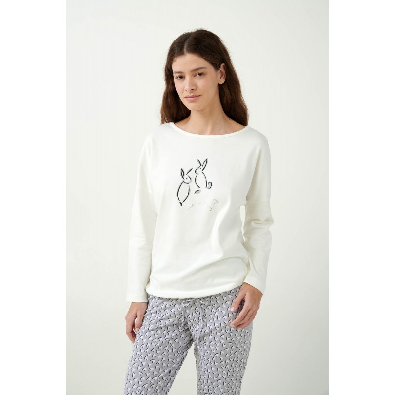 Interlock Πυτζάμα Λάστιχο στη Μπλούζα CREAM (21454-CREAM)