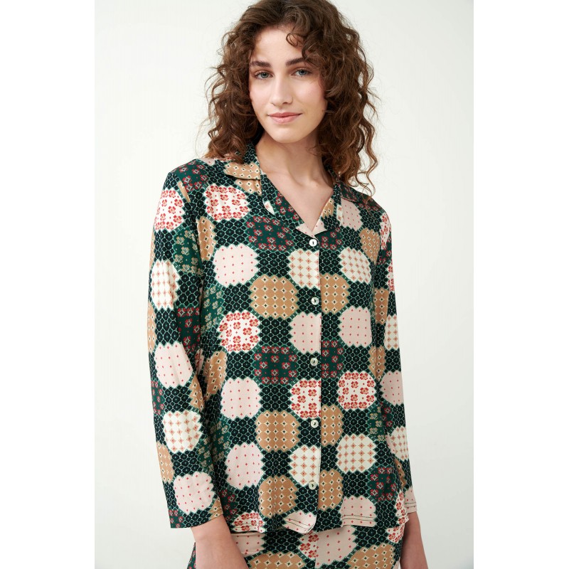 Κουμπωτή Πυτζάμα με Patchwork Μοτίβο GREEN TIMBER (21081-GREEN TIMBER) Κουμπωτή Πυτζάμα με Patchwork Μοτίβο GREEN TIMBER (21081-GREEN TIMBER)