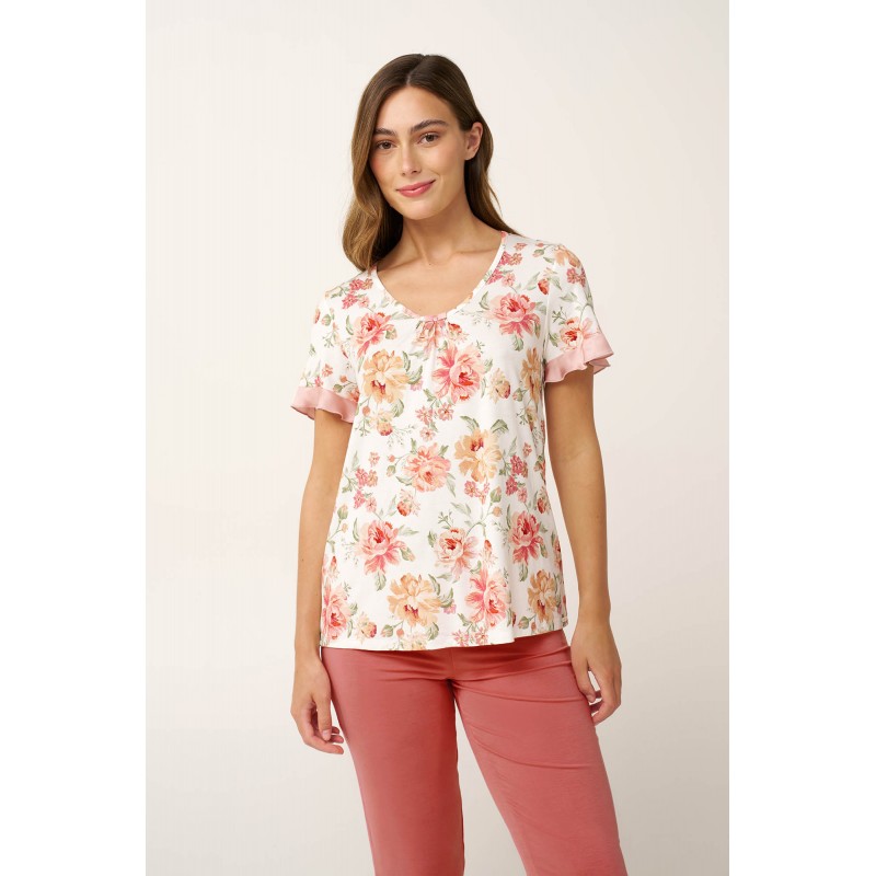 Γυναικεία Micromodal Πυτζάμα Φλοράλ PINK TAN (24047-PINK TAN)