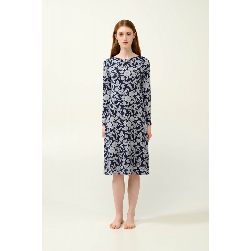 Micromodal Φλοράλ Νυχτικό με Μακριά Μανίκια BLUE BLAZER (23064-BLUE BLAZER)