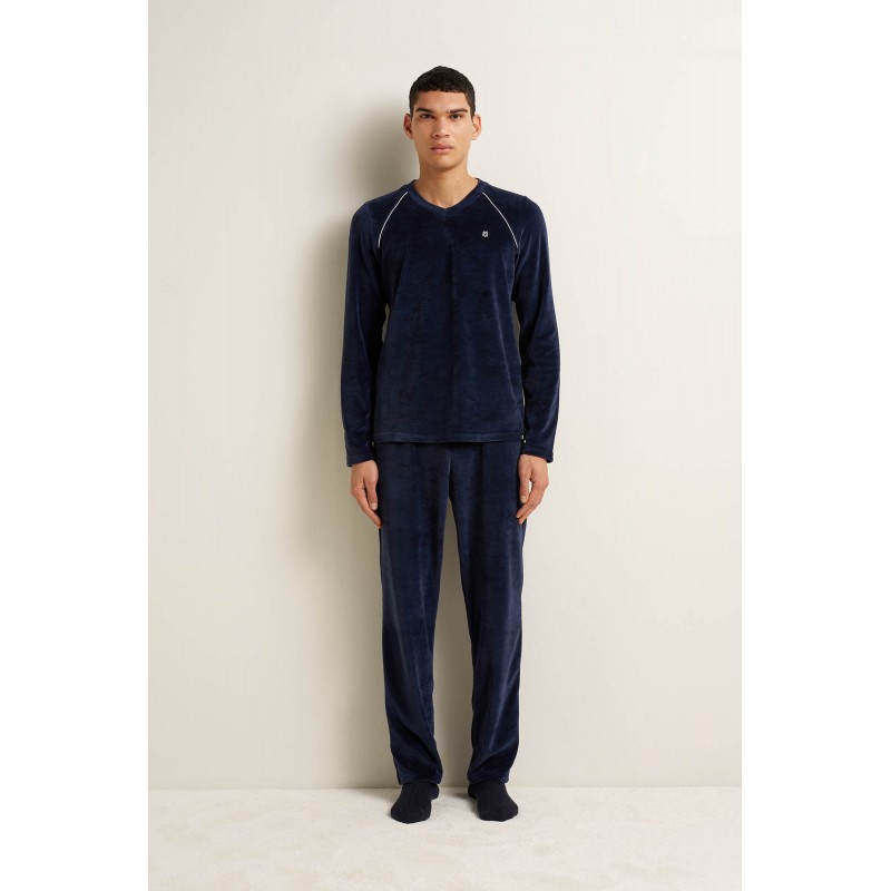 Ανδρική Velvet Πυτζάμα με V BLUE BLAZER (25694-BLUE BLAZER) Ανδρική Velvet Πυτζάμα με V BLUE BLAZER (25694-BLUE BLAZER)