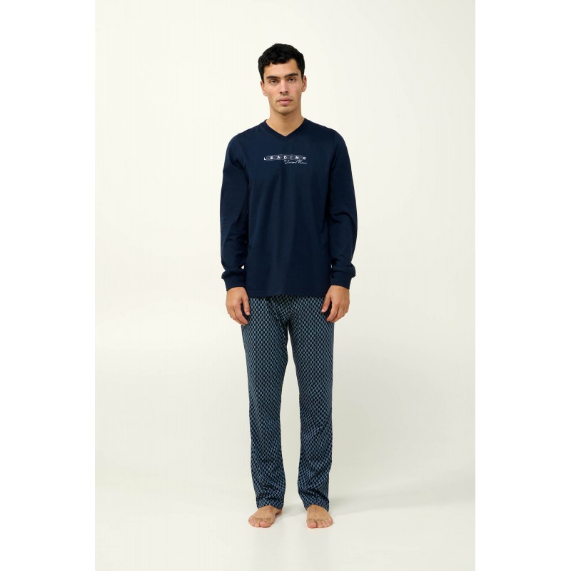 Ανδρική Βαμβακερή Πυτζάμα με Μανσέτες BLUE (23672-BLUE)