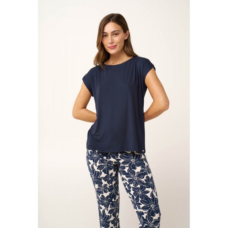 Γυναικεία Micromodal Πυτζάμα Κάπρι Παντελόνι BLUE BLAZER (24103-BLUE BLAZER)