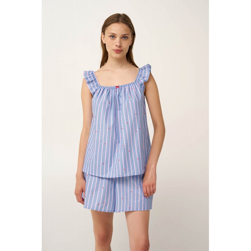 Baby Doll με Σούρες από Ποπλίνα BLUE KENTUCKY (24203-BLUE KENTUCKY)