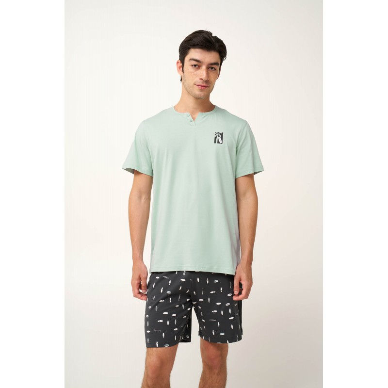 Ανδρική Βαμβακερή Πυτζάμα με Λαιμόκοψη GREEN SURF (24692-GREEN SURF) Ανδρική Βαμβακερή Πυτζάμα με Λαιμόκοψη GREEN SURF (24692-GREEN SURF)