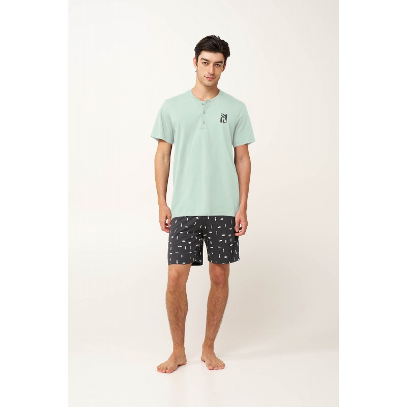 Ανδρική Βαμβακερή Πυτζάμα με Πατιλέτα GREEN SURF (24693-GREEN SURF) Ανδρική Βαμβακερή Πυτζάμα με Πατιλέτα GREEN SURF (24693-GREEN SURF)