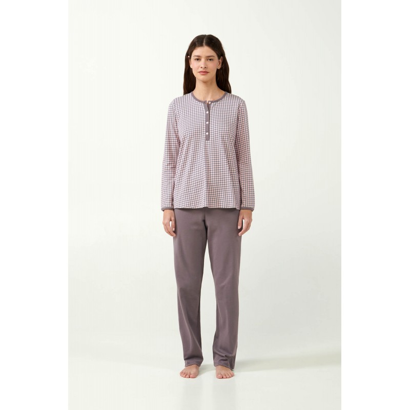 Interlock Πυτζάμα Εγκυμοσύνης με Houndstooth Μοτίβο PINK PEACH (21491-PINK PEACH)