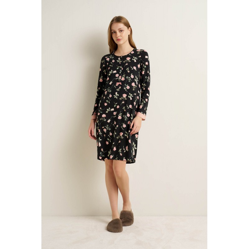 Micromodal Φλοράλ Νυχτικό με Πατιλέτα BLACK (25001-BLACK)