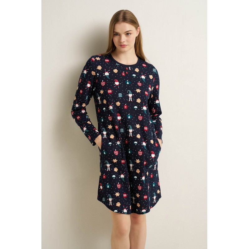 Βαμβακερό Festive Νυχτικό με Τσέπες BLUE (25604-BLUE) Βαμβακερό Festive Νυχτικό με Τσέπες BLUE (25604-BLUE)