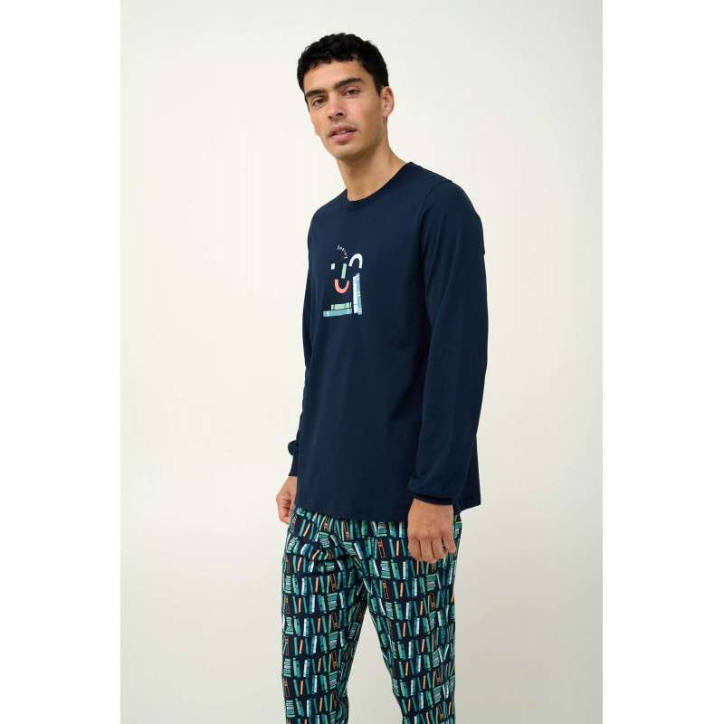 Ανδρική Βαμβακερή Πυτζάμα με Μανσέτες BLUE (23661-BLUE)