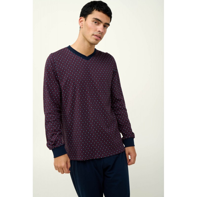 Ανδρική Βαμβακερή Πυτζάμα με V Λαιμόκοψη BLUE (23611-BLUE)