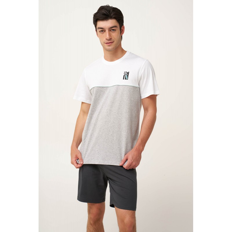 Βαμβακερή Ανδρική Πυτζάμα με Δίτονο Τοπ WHITE (24694-WHITE) Βαμβακερή Ανδρική Πυτζάμα με Δίτονο Τοπ WHITE (24694-WHITE)