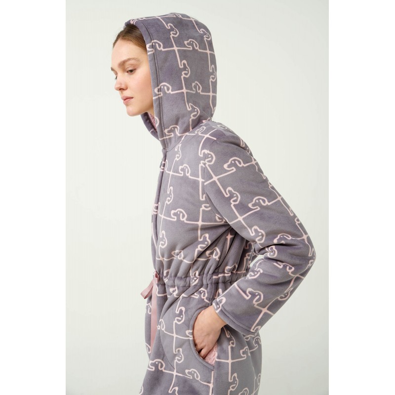 Fleece Ρόμπα με Σκύλο-Παζλ Μοτίβο GRAY THUNDER (21481-GRAY THUNDER)