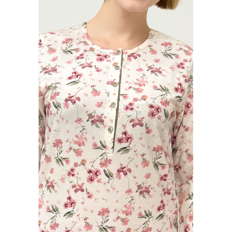 Φλοράλ Φούτερ Νυχτικό με Πατιλέτα GREEN TEA (23914-GREEN TEA)