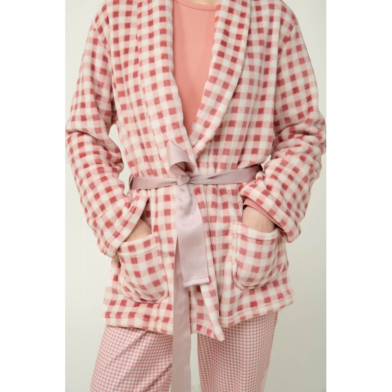 Γυναικεία Σταυρωτή Καρό Ρόμπα PINK TAN (23324-PINK TAN)