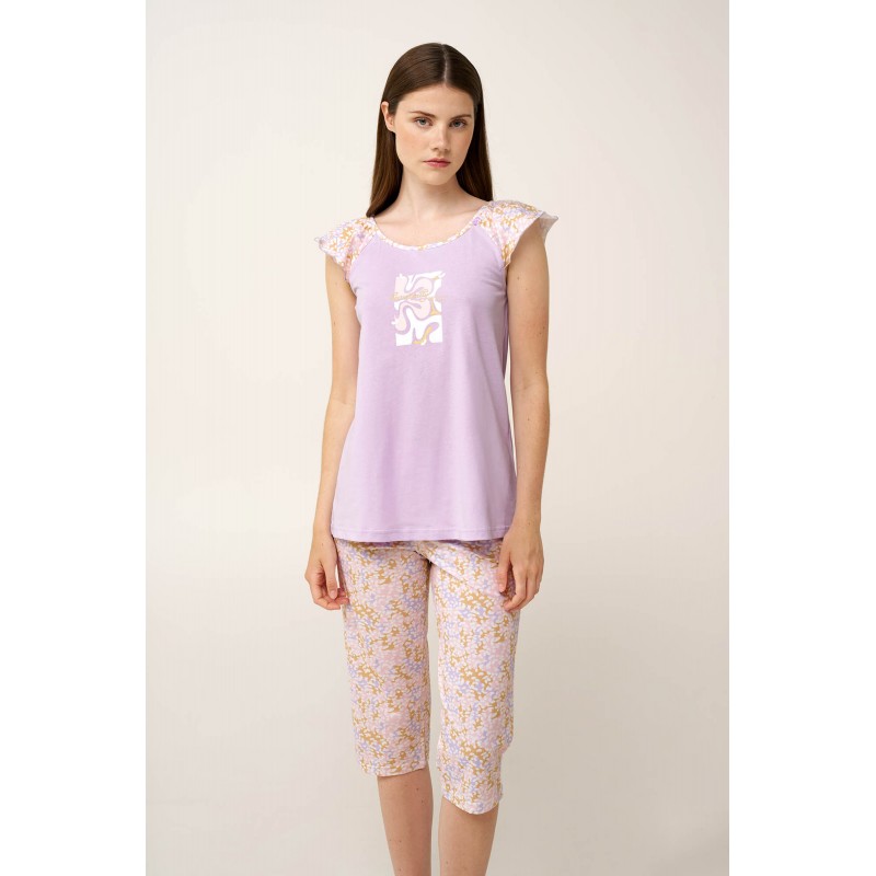 Γυναικεία Βαμβακερή Πυτζάμα Κάπρι LILLA PASTEL (24304-LILLA PASTEL)
