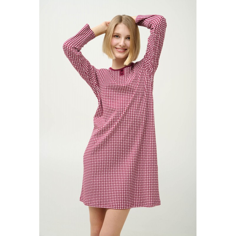 Βαμβακερό Νυχτικό Pied de Poule RED BEET (23223-RED BEET)