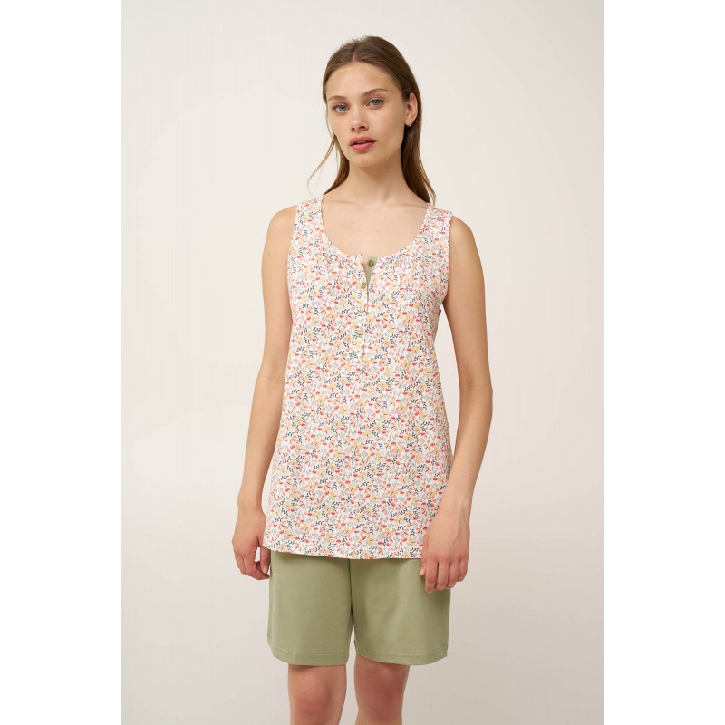 Γυναικεία Βαμβακερή Πυτζάμα με Πατιλέτα GREEN TEA (24284-GREEN TEA)