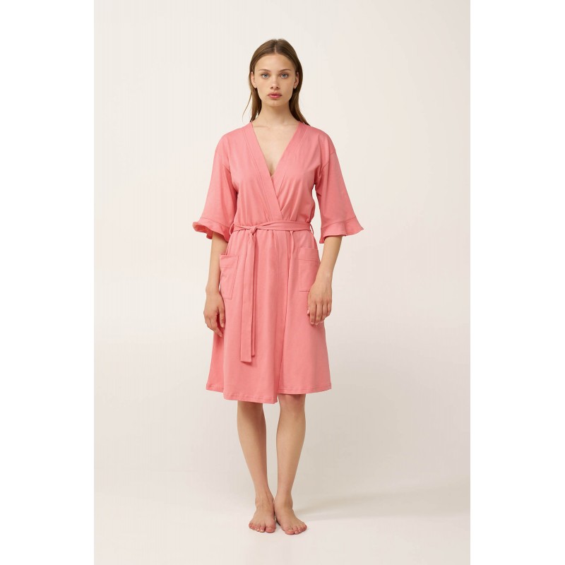 Γυναικεία Σταυρωτή Ρόμπα από Βαμβάκι PINK GLOW (24334-PINK GLOW)