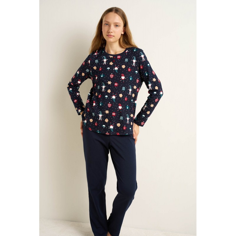 Γυναικεία Βαμβακερή Festive Πυτζάμα BLUE (25603-BLUE)