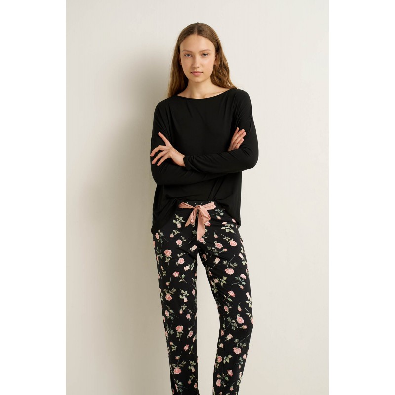 Γυναικεία Micromodal Πυτζάμα με Μανσέτες BLACK (25003-BLACK) Γυναικεία Micromodal Πυτζάμα με Μανσέτες BLACK (25003-BLACK)