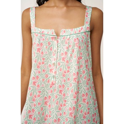 Cotton-Modal Φλοράλ Νυχτικό με Πατιλέτα MINT GRAY (24078-MINT GRAY)