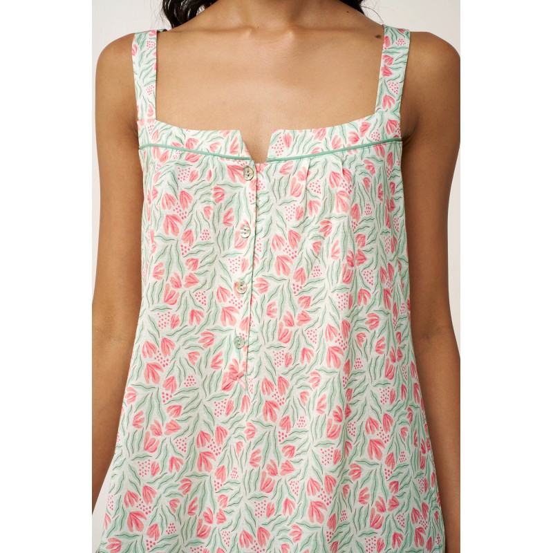 Cotton-Modal Φλοράλ Νυχτικό με Πατιλέτα MINT GRAY (24078-MINT GRAY)