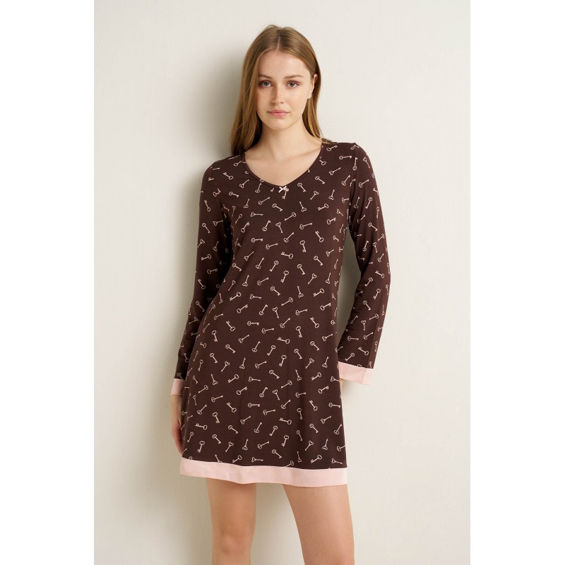 Νυχτικό Micromodal με Σιφόν Λεπτομέρειες BROWN MUSE (25052-BROWN MUSE)