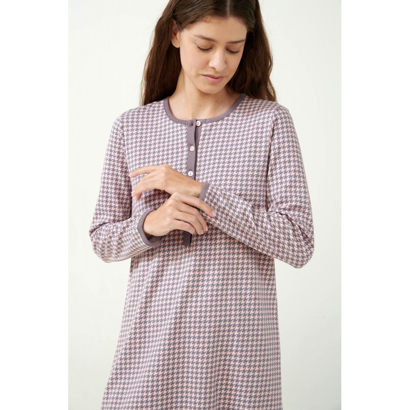 Interlock Νυχτικό Εγκυμοσύνης με Houndstooth Μοτίβο PINK PEACH (21490-PINK PEACH)