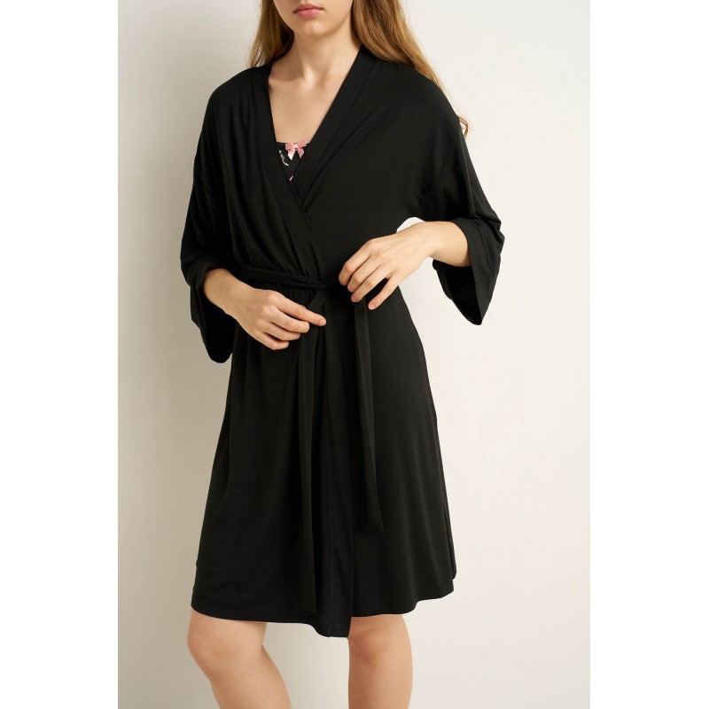 Γυναικεία Σταυρωτή Ρόμπα Micromodal BLACK (25007-BLACK)