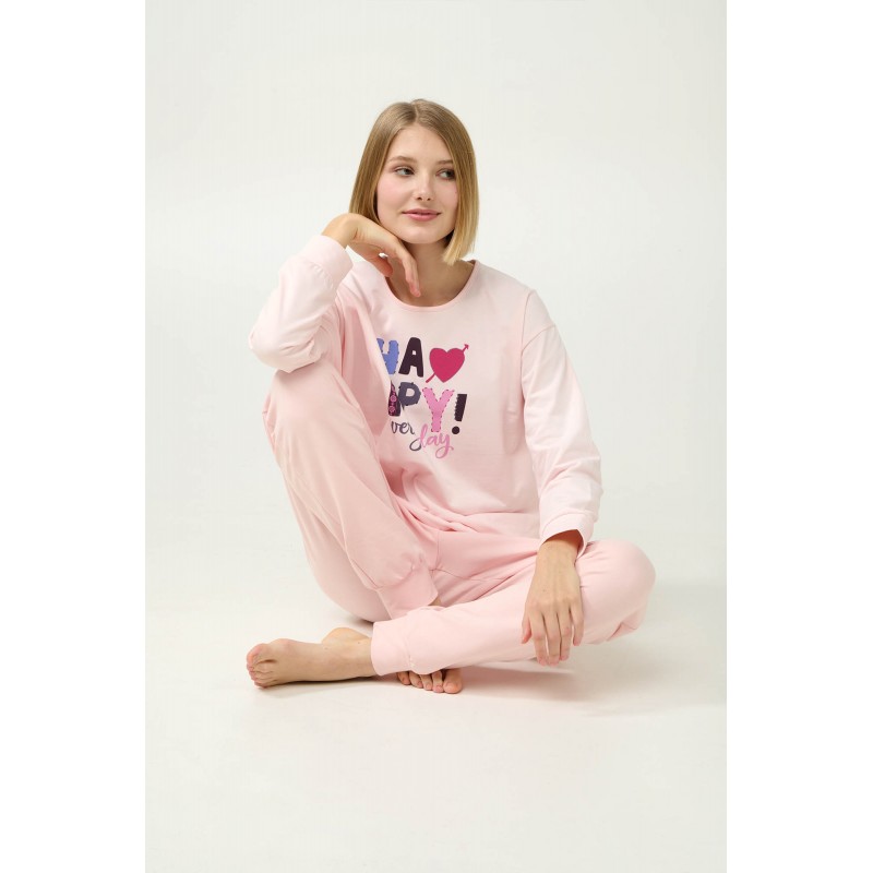 Χειμερινή Γυναικεία Πυτζάμα με Μανσέτες PINK (21968-PINK)