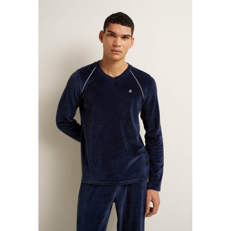 Ανδρική Velvet Πυτζάμα με V BLUE BLAZER (25694-BLUE BLAZER) Ανδρική Velvet Πυτζάμα με V BLUE BLAZER (25694-BLUE BLAZER)