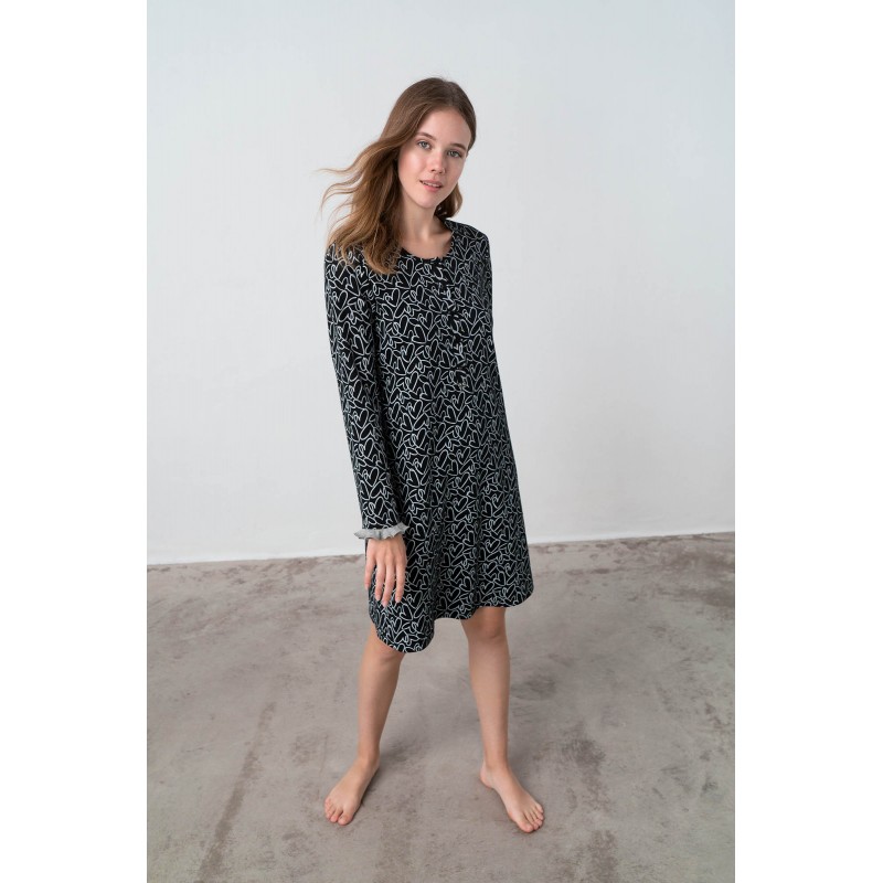 Εμπριμέ Νυχτικό με Πατιλέτα BLACK (17372-BLACK)