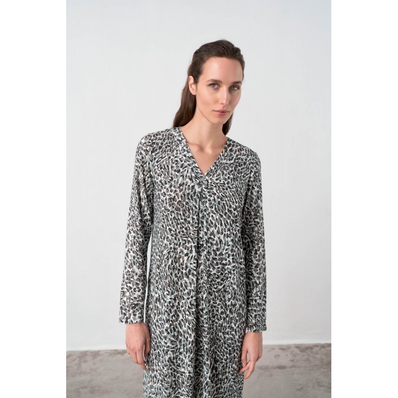 Εμπριμέ Νυχτικό με Μακρύ Μανίκι BROWN GANACHE (17093-BROWN GANACHE)