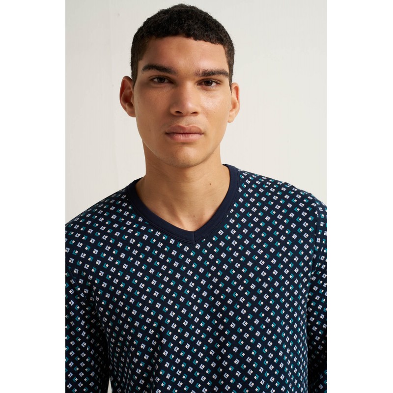 Ανδρικό Βαμβακερό Νυχτικό με V BLUE (25652-BLUE) Ανδρικό Βαμβακερό Νυχτικό με V BLUE (25652-BLUE)
