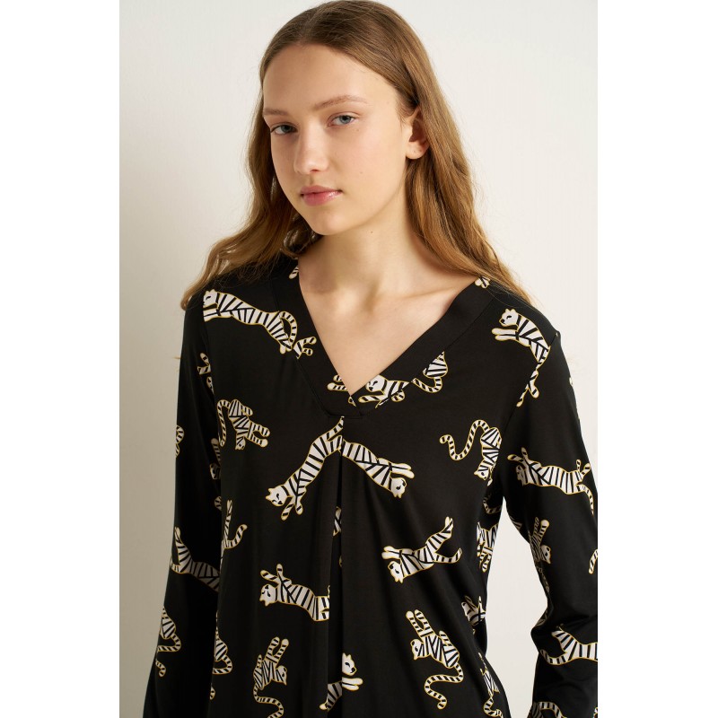 Γυναικεία Micromodal Πυτζάμα με Πιέτα BLACK (25085-BLACK)