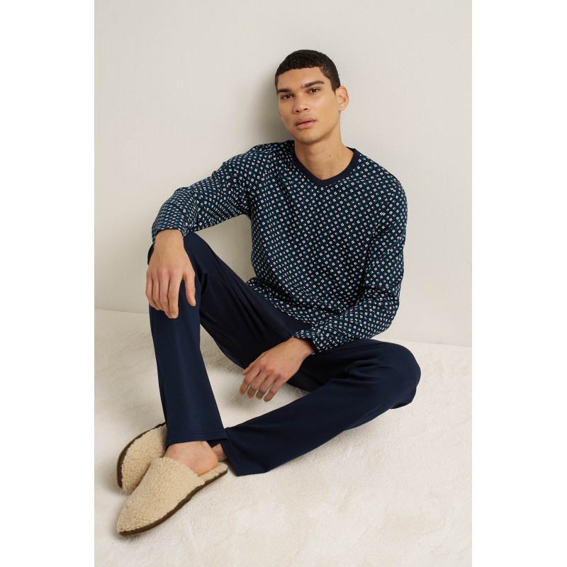 Ανδρική Βαμβακερή Πυτζάμα με V BLUE (25651-BLUE) Ανδρική Βαμβακερή Πυτζάμα με V BLUE (25651-BLUE)