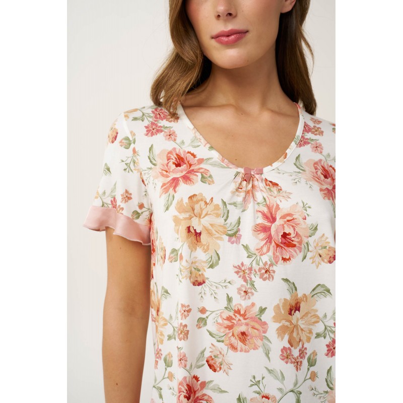 Γυναικεία Micromodal Πυτζάμα Φλοράλ PINK TAN (24047-PINK TAN)