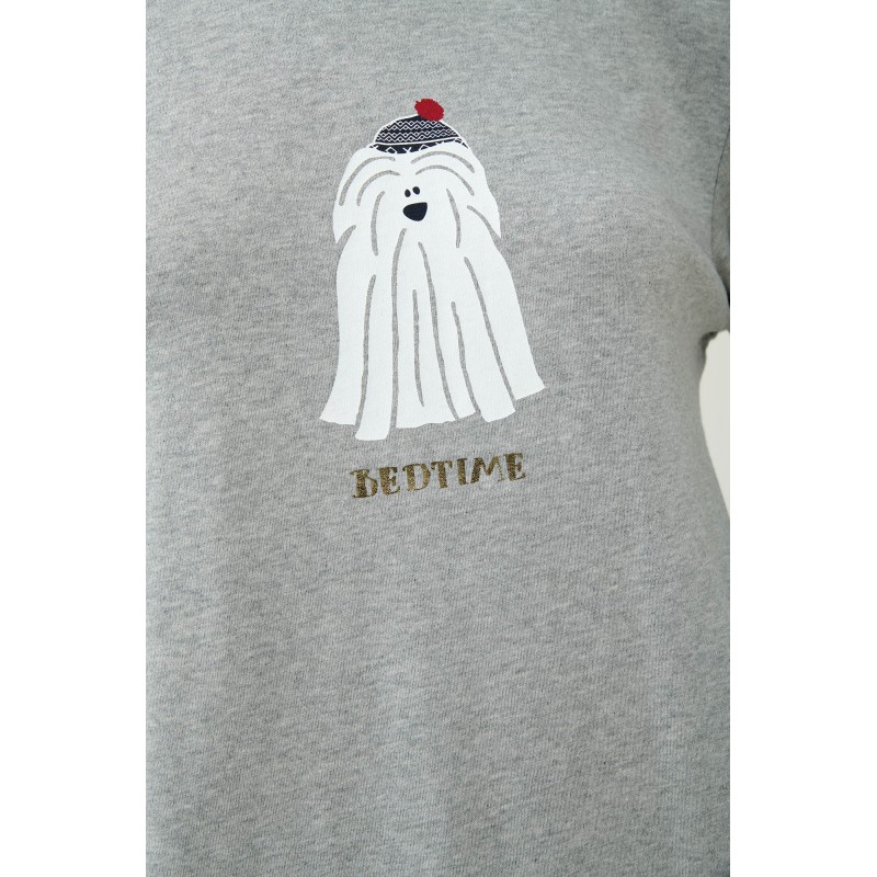 Βαμβακερό Χειμερινό Νυχτικό με Τύπωμα GRAY MELANGE (23605-GRAY MELANGE)