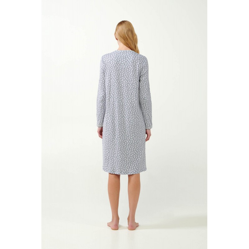Εμπριμέ Interlock Νυχτικό με Πιέτα LIGHT GRAY (21456-LIGHT GRAY)