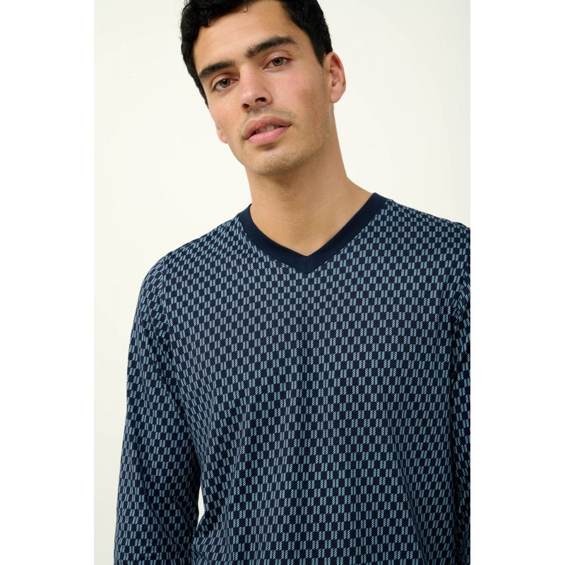 Ανδρική Βαμβακερή Πυτζάμα με V Λαιμόκοψη BLUE (23671-BLUE)