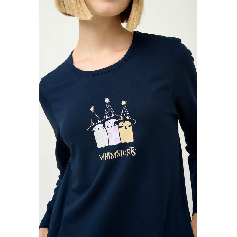 Γυναικείο Βαμβακερό Νυχτικό με Τσέπες BLUE (23201-BLUE)