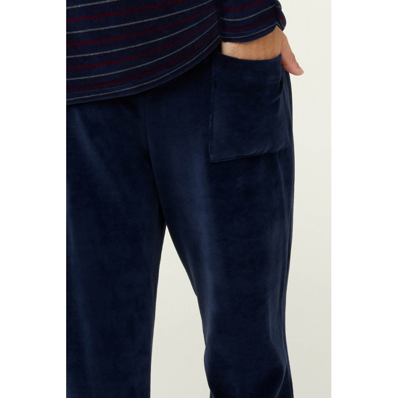 Ανδρική Velvet Πυτζάμα με V Λαιμόκοψη BLUE BLAZER (23700-BLUE BLAZER)