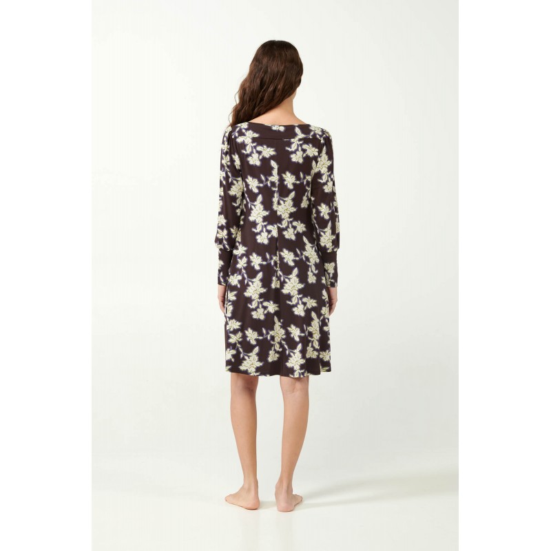 Micromodal  Φλοράλ Νυχτικό με Πατιλέτα BROWN COCOA (21021-BROWN COCOA)